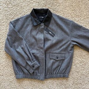 Fashion Nova Herringbone Bomber Jacket Faux Leather Collar Model Off Duty Edgy M